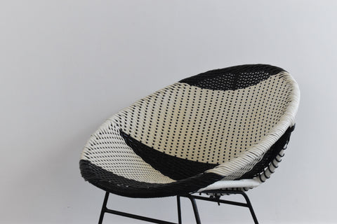 Vintage Black and White Wicker Satellite Chair