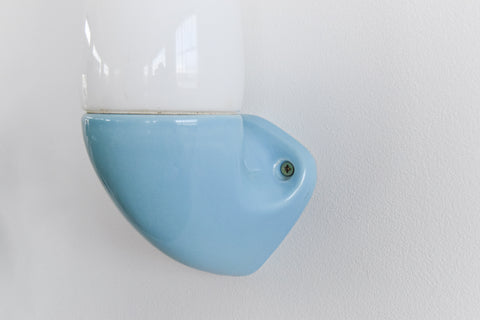 Vintage Blue Ceramic and Glass Wall Light By IFO