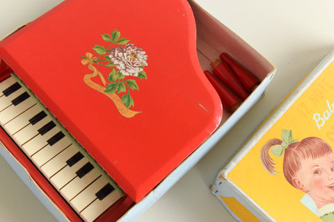 Vintage Boxed 12 Note Red Baby Grand Piano Toy