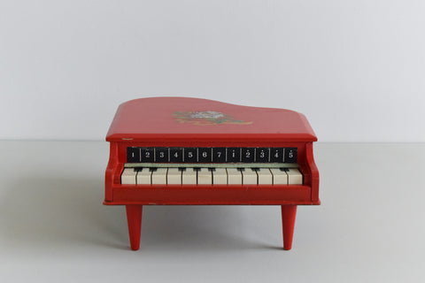 Vintage Boxed 12 Note Red Baby Grand Piano Toy