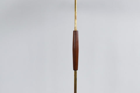 Vintage Teak and Brass Floor Lamp with New Pleated White Shade