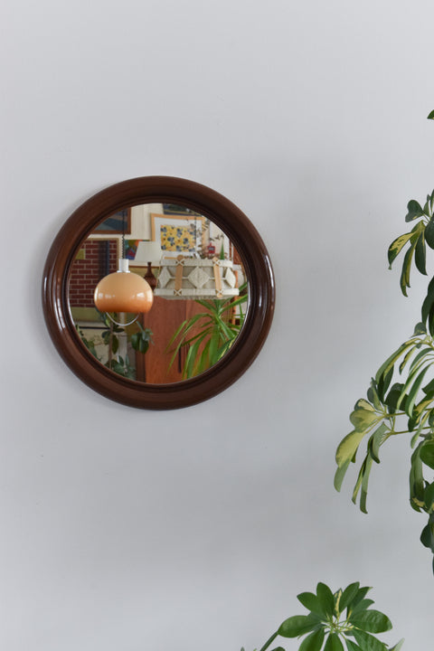 Vintage 1970s Brown Plastic Framed Round Crayon Mirror by Habitat