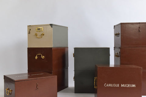 Vintage Wooden Ex-Museum of Carlisle Storage Box in Grey/Beige