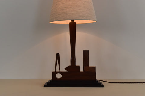 Vintage Carved Mahogany Masonic Lamp Circa 1930s