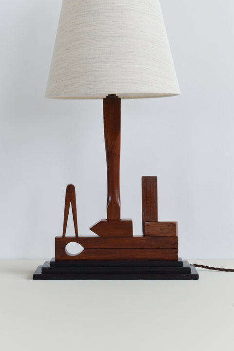 Vintage Carved Mahogany Masonic Lamp Circa 1930s