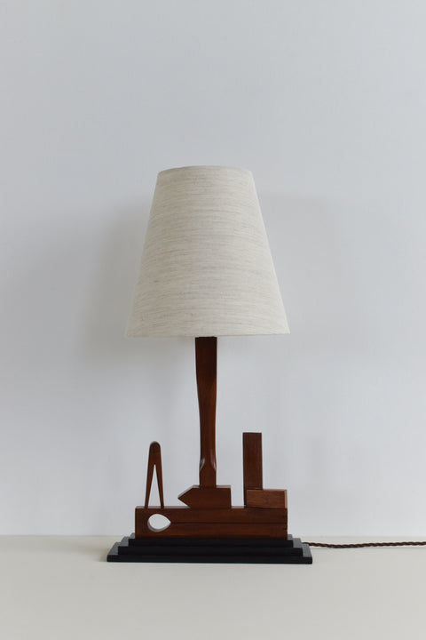 Vintage Carved Mahogany Masonic Lamp Circa 1930s