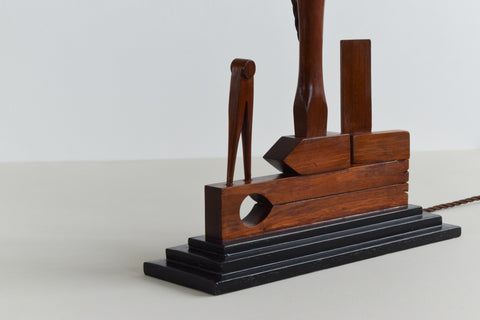 Vintage Carved Mahogany Masonic Lamp Circa 1930s