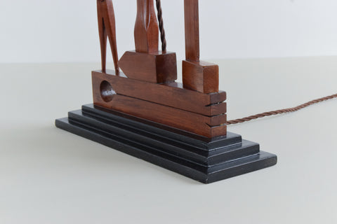 Vintage Carved Mahogany Masonic Lamp Circa 1930s