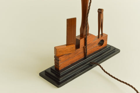 Vintage Carved Mahogany Masonic Lamp Circa 1930s