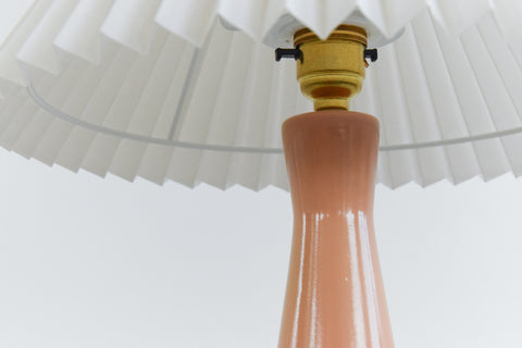 Vintage Ceramic Peach Table Lamp with New Pleated Shade 