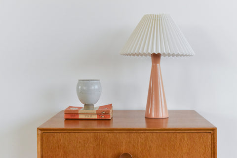Vintage Ceramic Peach Table Lamp with New Pleated Shade 