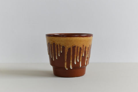 Vintage Brown Drip Glaze West German Style Plant Pot