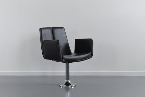 Vintage Single Black / Charcoal Grey Vinyl Fixed Swivel Arm Chair from Carlisle's Civic Centre Council Chamber