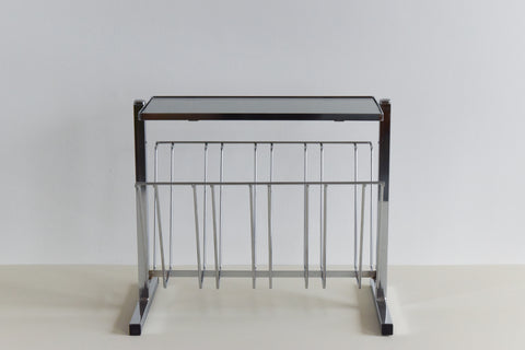 Vintage Chrome and Smoke Glass Magazine Rack / Coffee Table