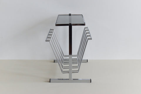 Vintage Chrome and Smoke Glass Magazine Rack / Coffee Table