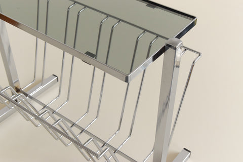 Vintage Chrome and Smoke Glass Magazine Rack / Coffee Table