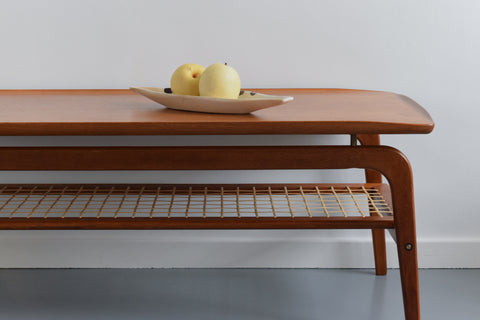 Vintage Danish Arne Hovmand-Olsen Teak and Rattan Coffee Table