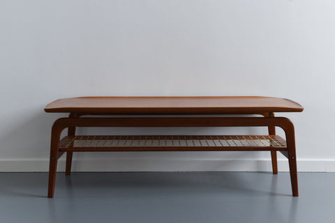 Vintage Danish Arne Hovmand-Olsen Teak and Rattan Coffee Table