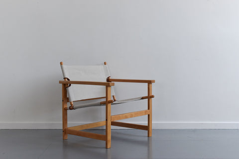 Vintage Danish Hyllinge Mobler Beech and Canvas Sling Lounge Chair