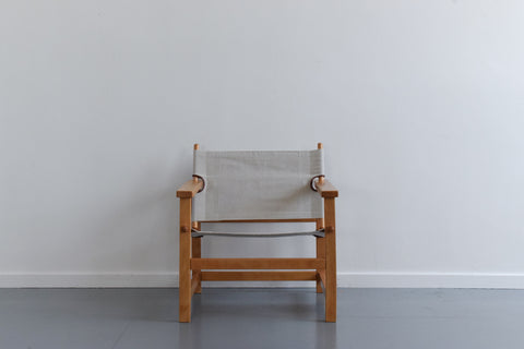Vintage Danish Hyllinge Mobler Beech and Canvas Sling Lounge Chair