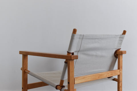 Vintage Danish Hyllinge Mobler Beech and Canvas Sling Lounge Chair