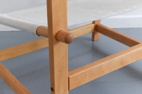 Vintage Danish Hyllinge Mobler Beech and Canvas Sling Lounge Chair