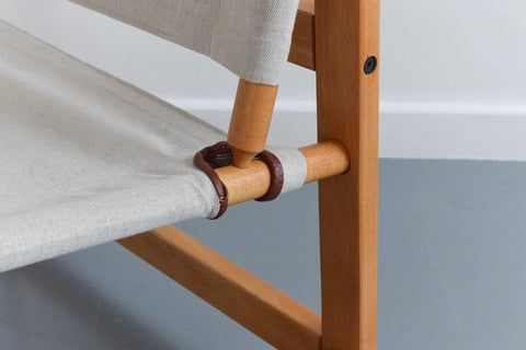 Vintage Danish Hyllinge Mobler Beech and Canvas Sling Lounge Chair