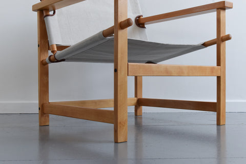 Vintage Danish Hyllinge Mobler Beech and Canvas Sling Lounge Chair