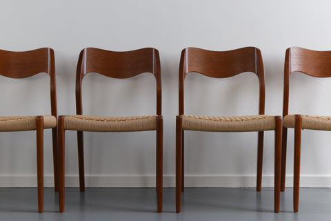 Vintage Set of Four Danish Teak Model 71 Dining Chairs by Niels Otto Møller for J.L. Møller