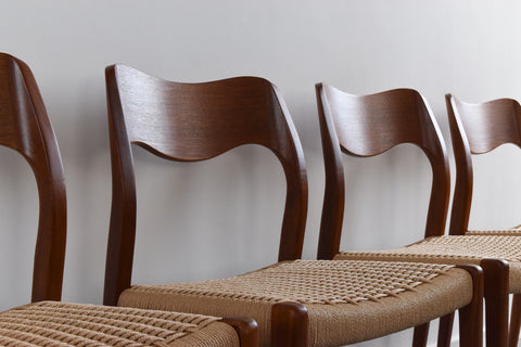 Vintage Set of Four Danish Teak Model 71 Dining Chairs by Niels Otto Møller for J.L. Møller