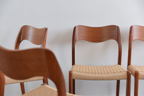 Vintage Set of Four Danish Teak Model 71 Dining Chairs by Niels Otto Møller for J.L. Møller