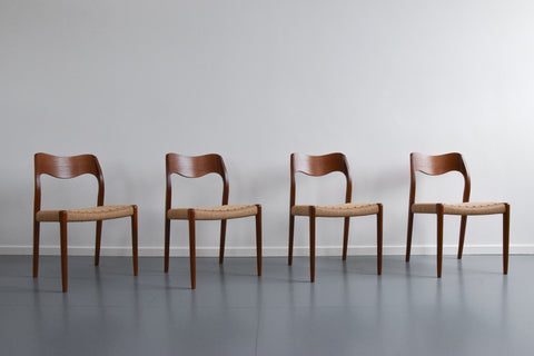 Vintage Set of Four Danish Teak Model 71 Dining Chairs by Niels Otto Møller for J.L. Møller