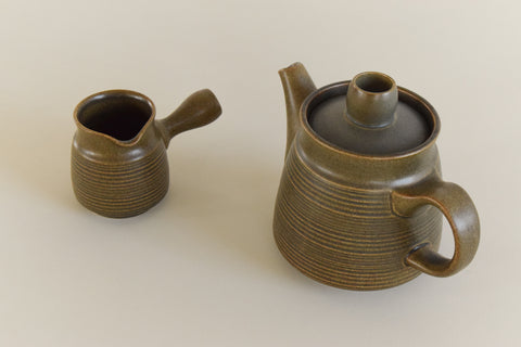 Vintage Denby / Langley Sherwood Olive Green Tea Pot and Milk Jug Set