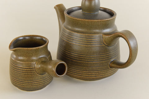 Vintage Denby / Langley Sherwood Olive Green Tea Pot and Milk Jug Set