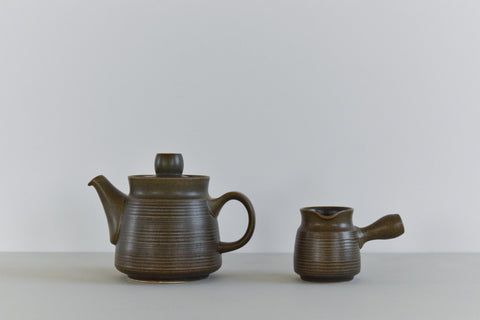 Vintage Denby / Langley Sherwood Olive Green Tea Pot and Milk Jug Set