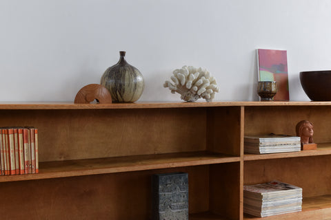 Vintage Early 20th Century Oak Low Panoramic Open Bookcase