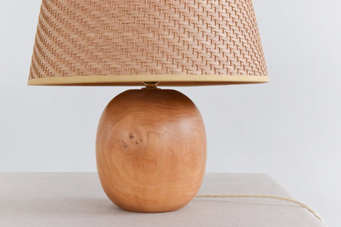 Vintage Elm Table Lamp with Rattan Shade