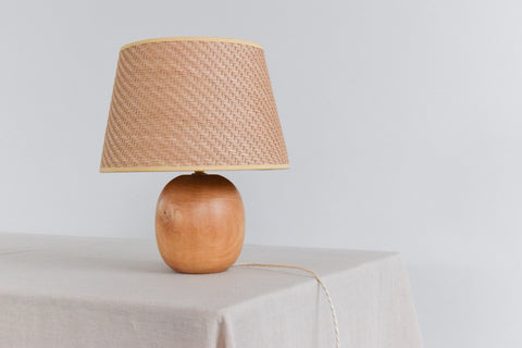 Vintage Elm Table Lamp with Rattan Shade