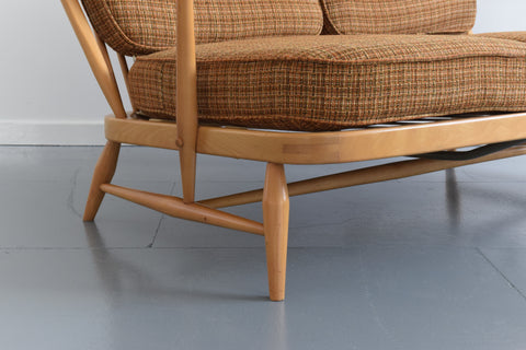 Vintage Ercol Windsor Back Bergere 2 Seater Settee Model No.203 with Original Wool Fabric