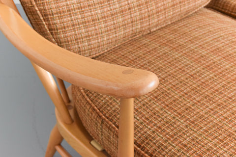 Vintage Ercol Windsor Back Bergere 2 Seater Settee Model No.203 with Original Wool Fabric