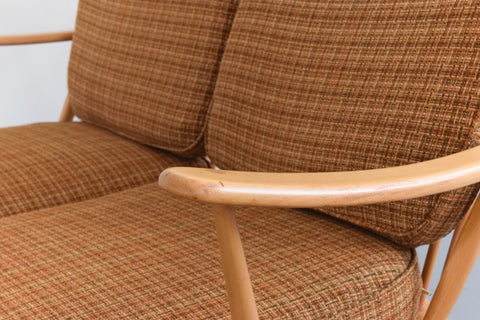 Vintage Ercol Windsor Back Bergere 2 Seater Settee Model No.203 with Original Wool Fabric