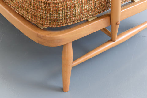 Vintage Ercol Windsor Back Bergere 2 Seater Settee Model No.203 with Original Wool Fabric