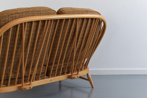 Vintage Ercol Windsor Back Bergere 2 Seater Settee Model No.203 with Original Wool Fabric