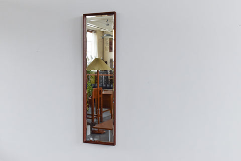 Vintage Extra Long Dark Teak Framed Wall Mirror by Clark Eaton