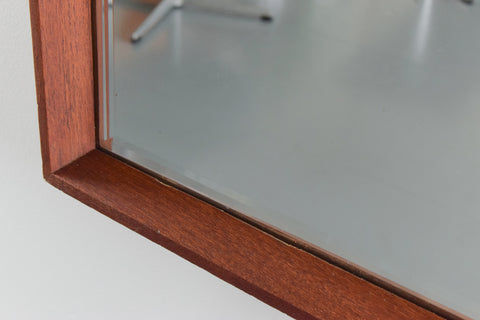 Vintage Extra Long Dark Teak Framed Wall Mirror by Clark Eaton