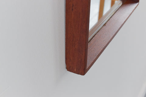Vintage Extra Long Dark Teak Framed Wall Mirror by Clark Eaton