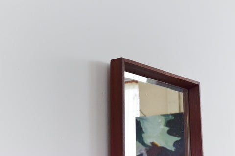 Vintage Extra Long Dark Teak Framed Wall Mirror by Clark Eaton