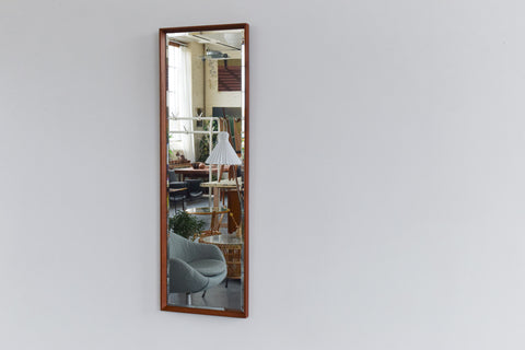 Vintage Extra Long Teak Framed Bevelled Wall Mirror