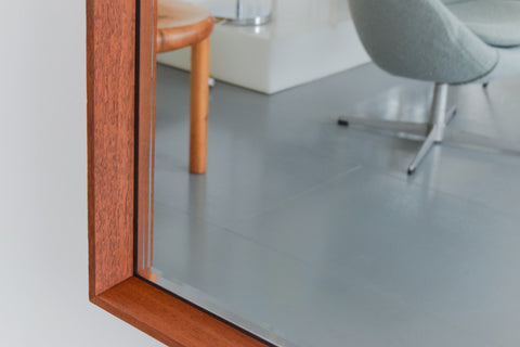 Vintage Extra Long Teak Framed Bevelled Wall Mirror