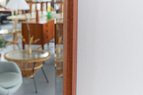 Vintage Extra Long Teak Framed Bevelled Wall Mirror